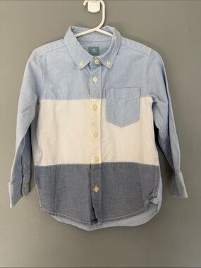 GAP‎ Colorblock 100% Cotton Button-Down Shirt Light Blue, White & Dark Blue 4